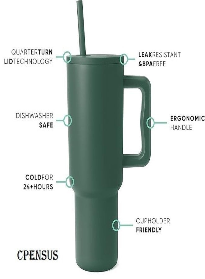 Maraxis 1200ML Stainless Steel Tumbler with Lid and Straw Steel Sipper Mug with Handle and Straw, Hot and Cold Tumbler with Handle, 100% Leak Proof Mug and Cup Holder for Travelling, Gym (Dark Green) - Image 4